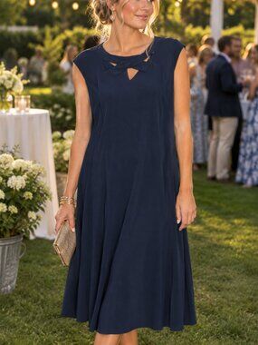 Wisp Woman Navy Blue Office Professional Casual Wedding Guest Keyhole Dress